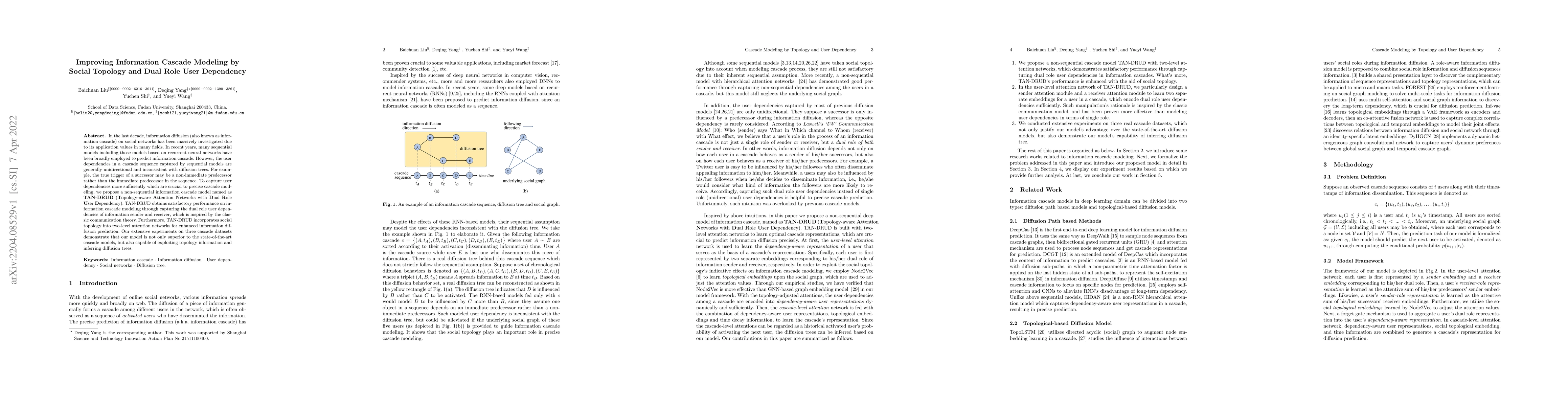 Thumbnail for Improving Information Cascade Modeling by Social Topology and Dual Role
  User Dependency
