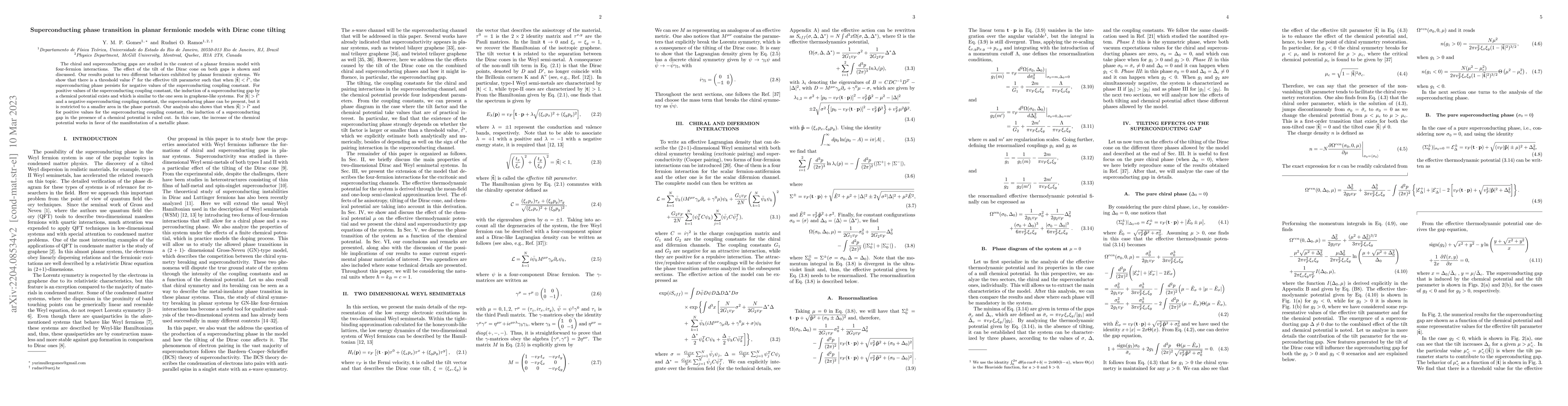 Thumbnail for Superconducting phase transition in planar fermionic models with Dirac
  cone tilting