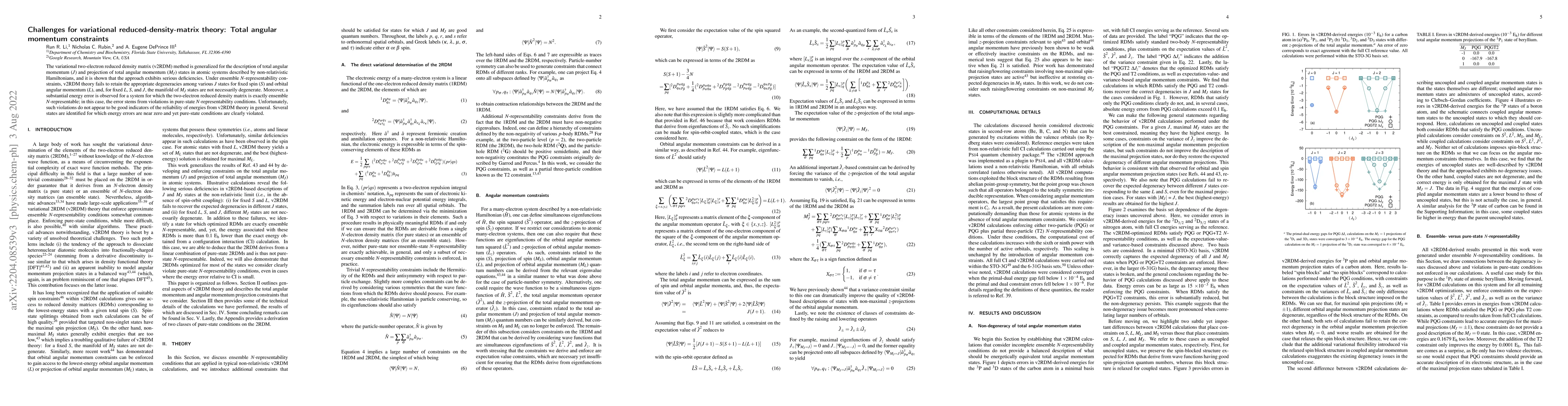 Thumbnail for Challenges for variational reduced-density-matrix theory: Total angular
  momentum constraints