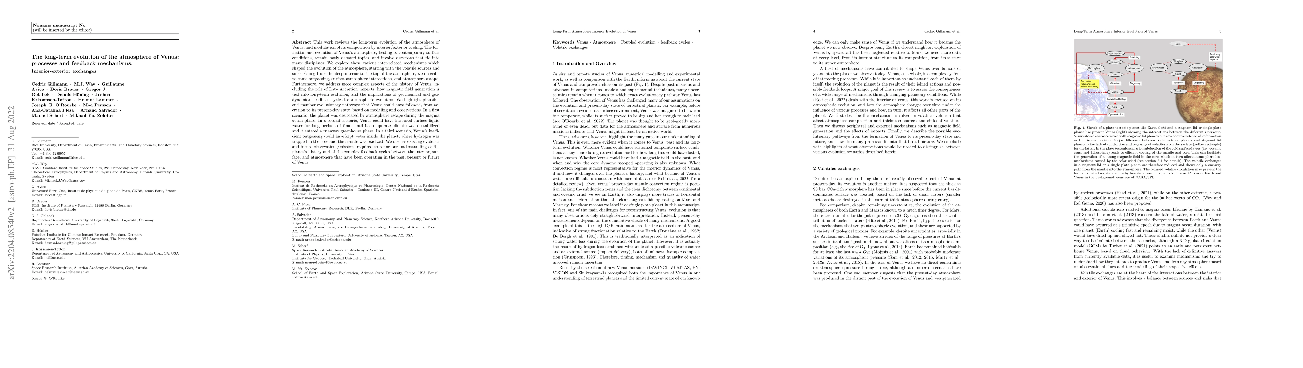 Thumbnail for The long-term evolution of the atmosphere of Venus: processes and
  feedback mechanisms