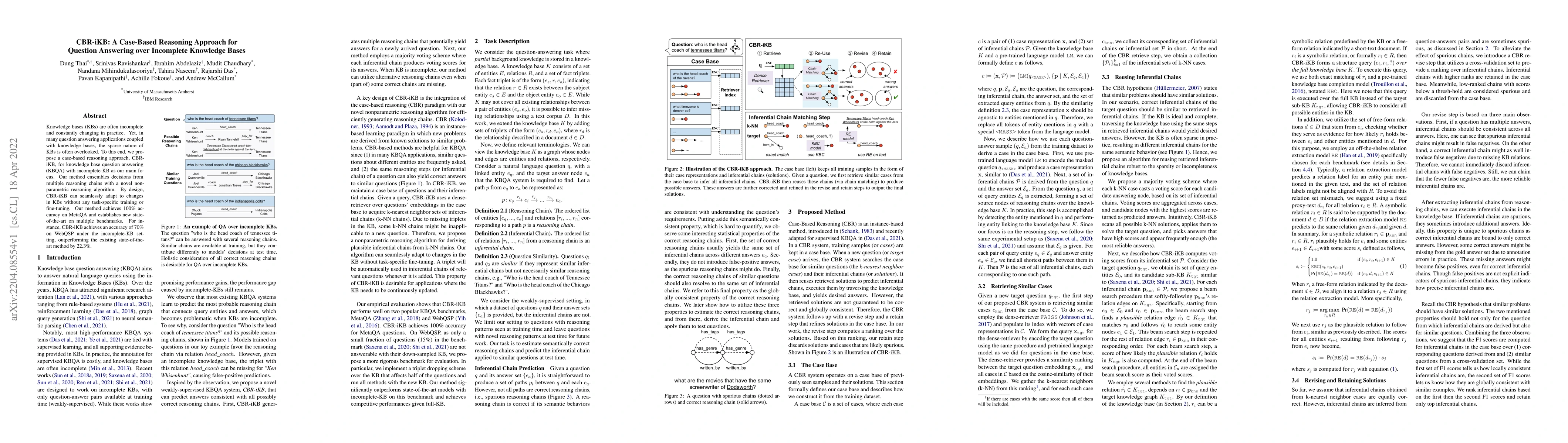 Thumbnail for CBR-iKB: A Case-Based Reasoning Approach for Question Answering over
  Incomplete Knowledge Bases