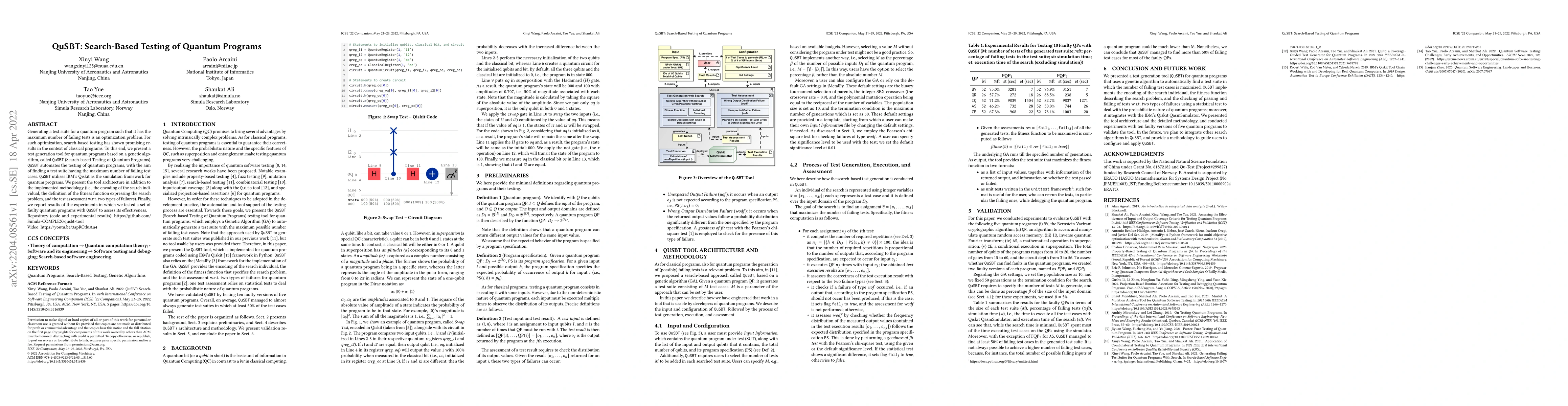 Thumbnail for QuSBT: Search-Based Testing of Quantum Programs
