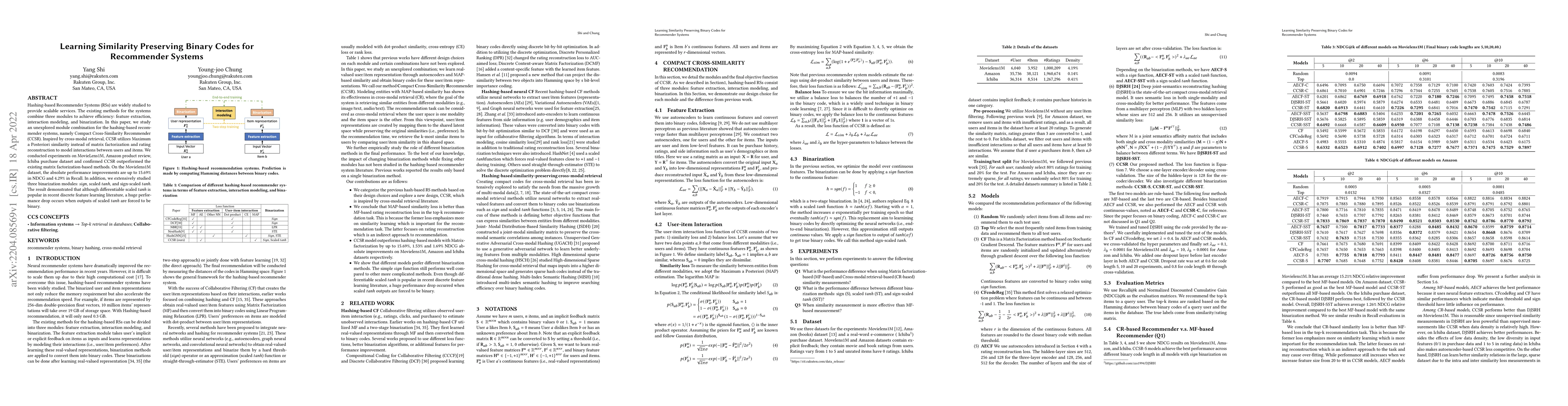 Thumbnail for Learning Similarity Preserving Binary Codes for Recommender Systems