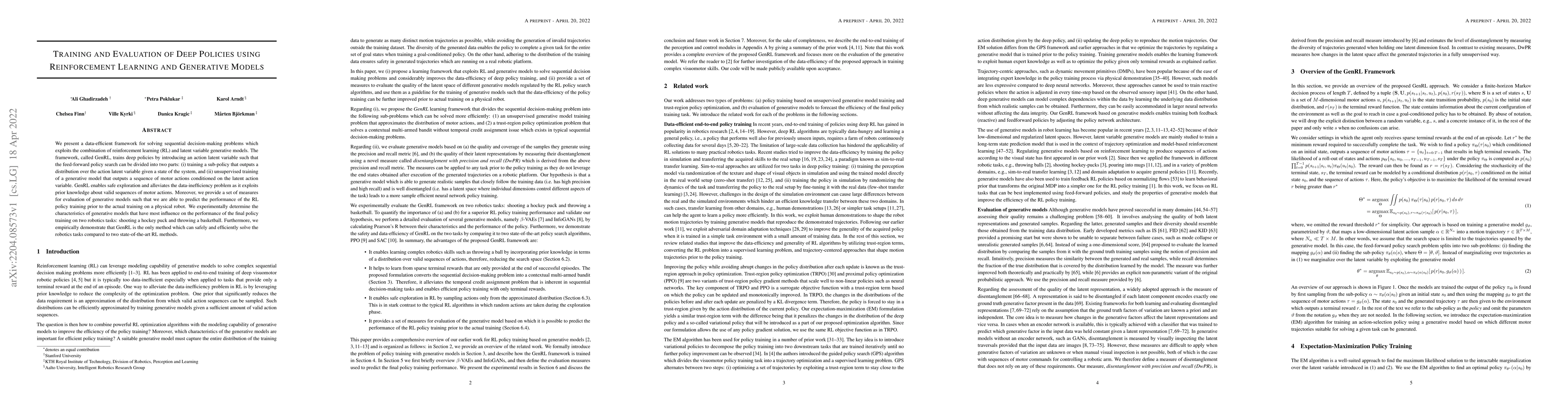 Thumbnail for Training and Evaluation of Deep Policies using Reinforcement Learning
  and Generative Models