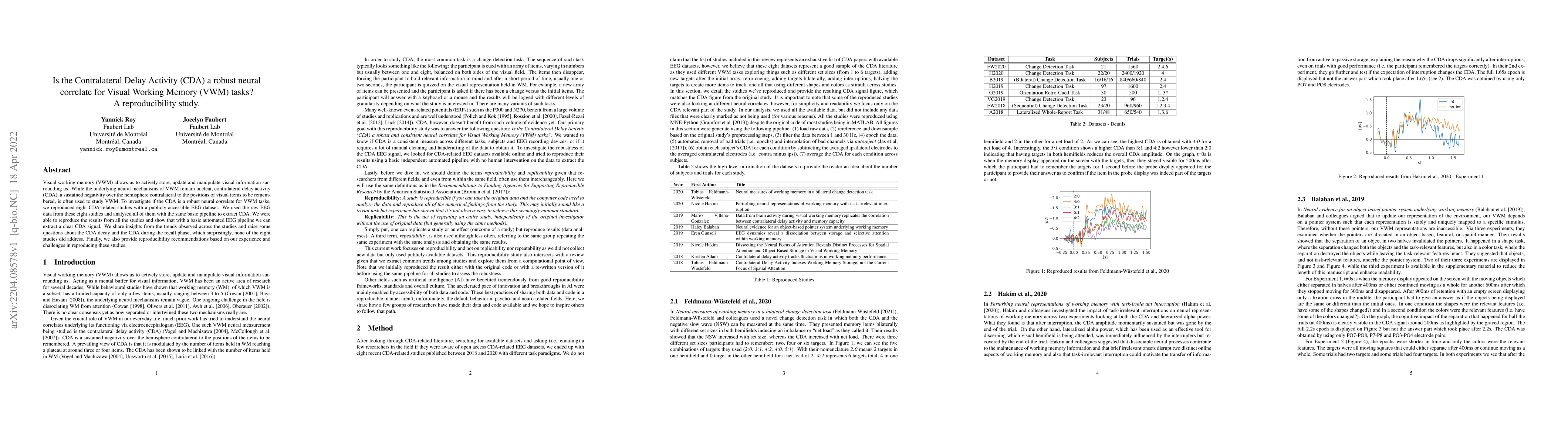 Thumbnail for Is the Contralateral Delay Activity (CDA) a robust neural correlate for
  Visual Working Memory (VWM) tasks? A reproducibility study