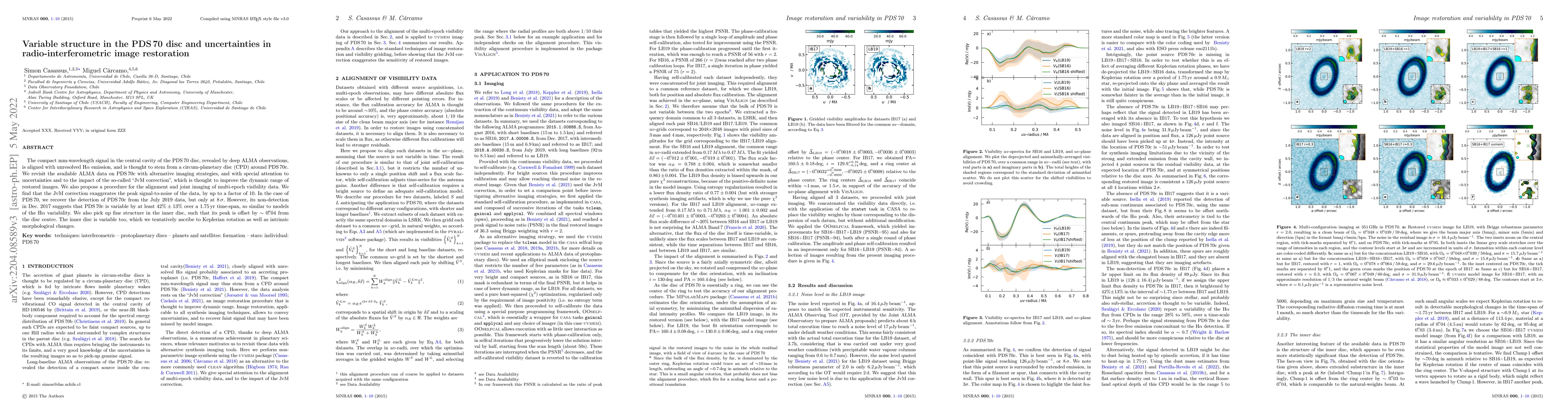 Thumbnail for Variable structure in the PDS70 disc and uncertainties in
  radio-interferometric image restoration