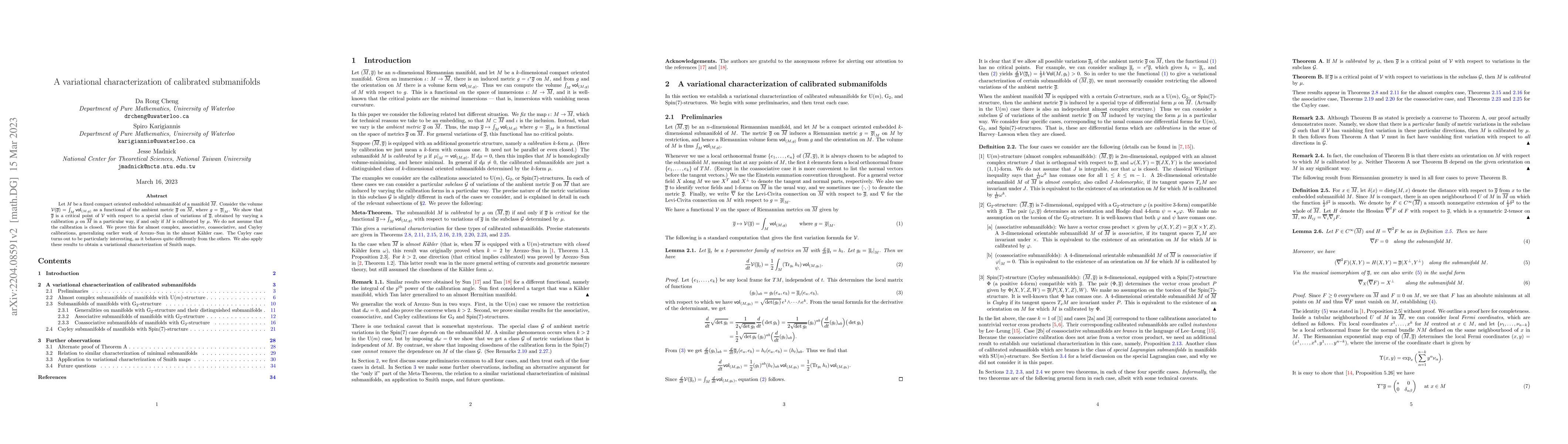 Thumbnail for A variational characterization of calibrated submanifolds