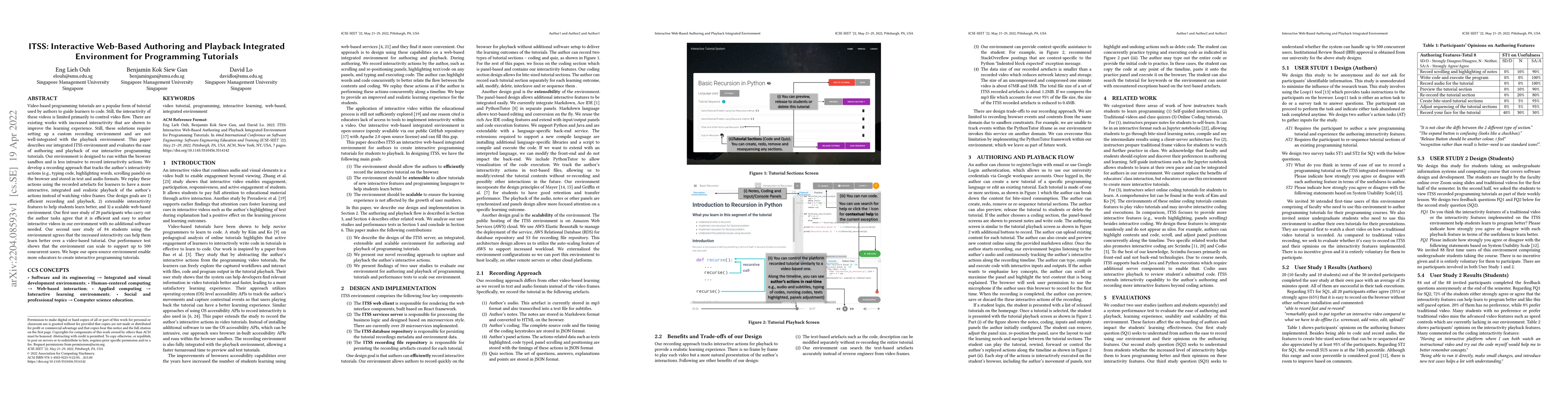 Thumbnail for ITSS: Interactive Web-Based Authoring and Playback Integrated
  Environment for Programming Tutorials