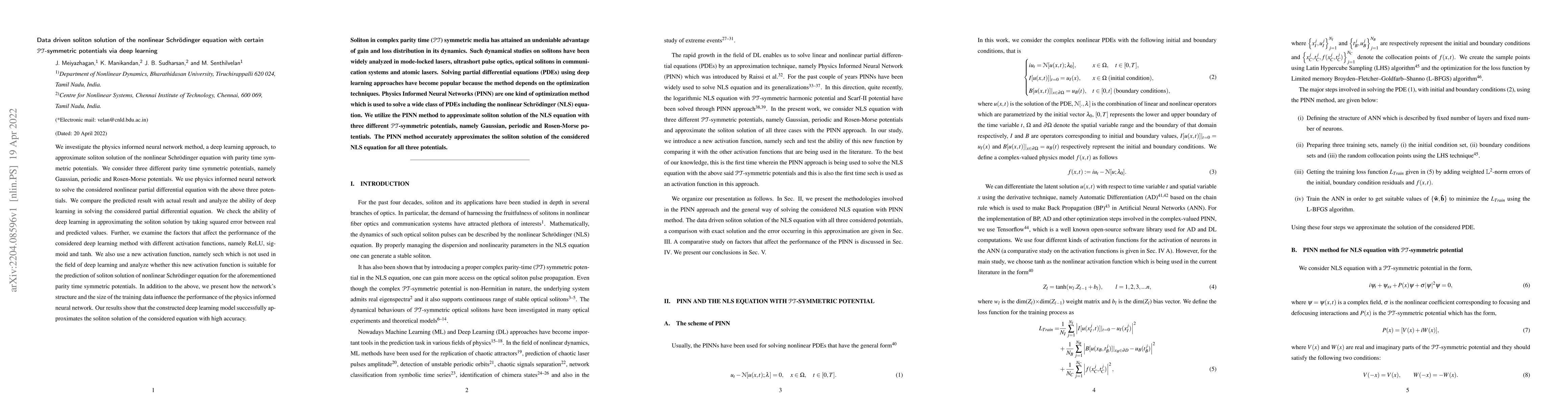 Thumbnail for Data driven soliton solution of the nonlinear Schr\"odinger equation
  with certain $\mathcal{PT}$-symmetric potentials via deep learning