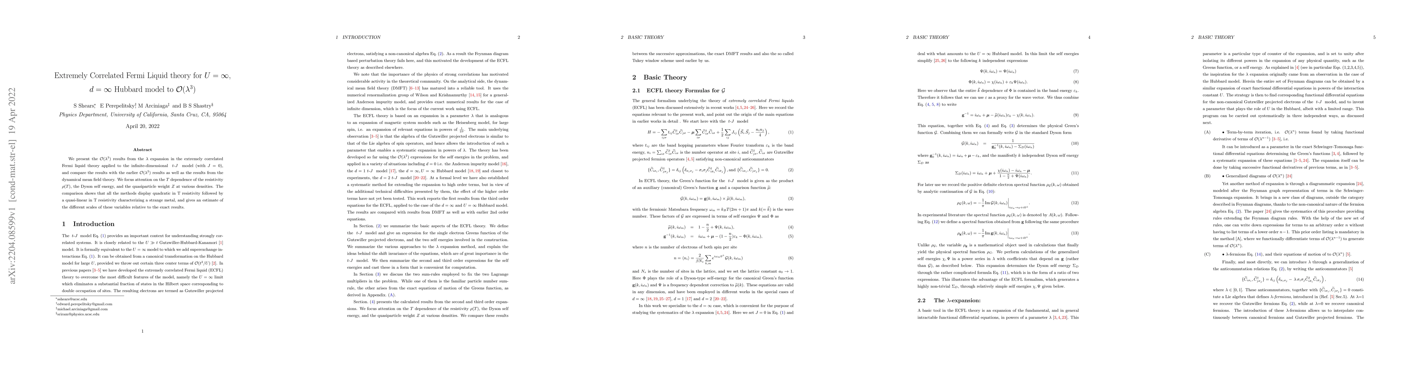 Thumbnail for Extremely Correlated Fermi Liquid theory for $U=\infty$, $d=\infty$
  Hubbard model to ${\cal O}(\lambda^3)$
