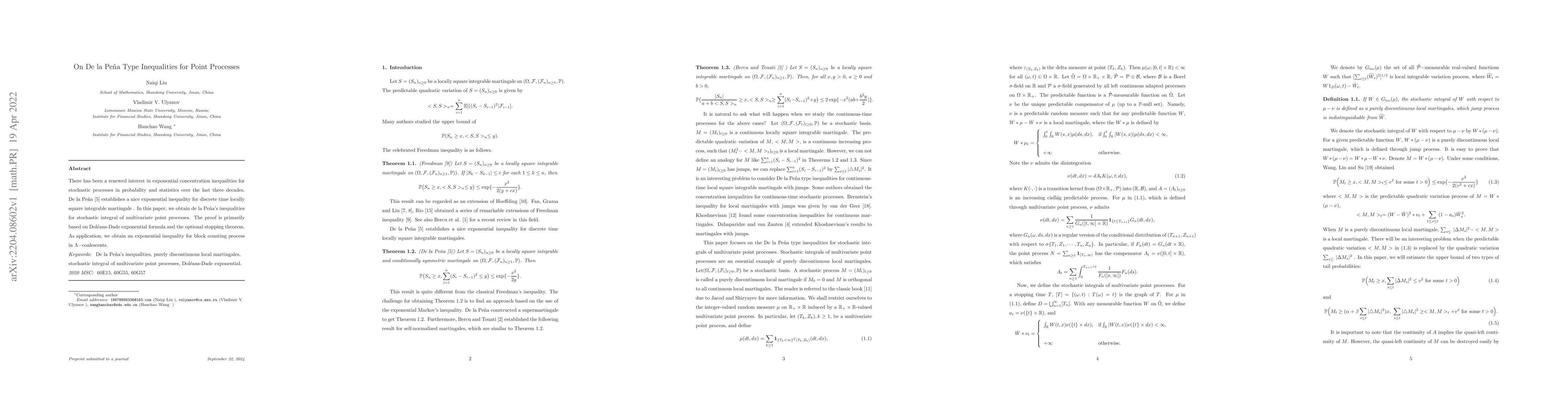 Thumbnail for On De la Pe\~{n}a Type Inequalities for Point Processes