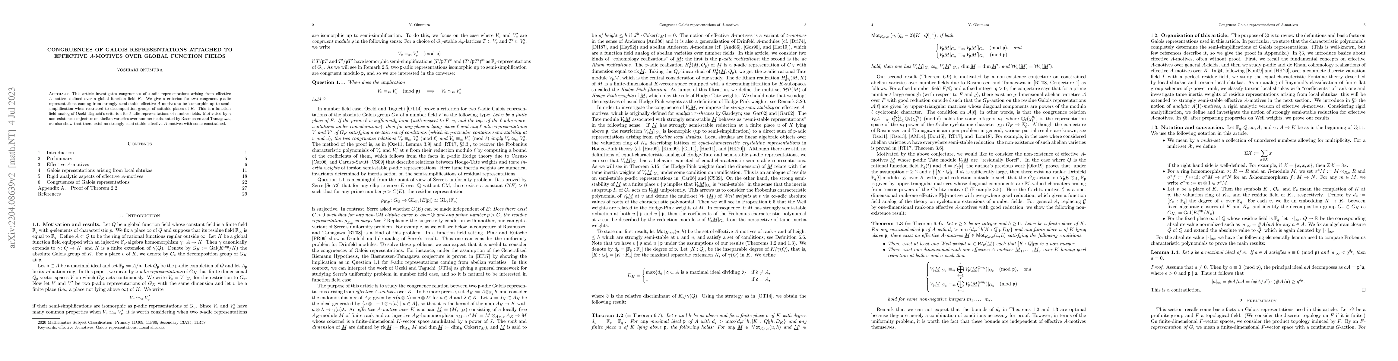 Thumbnail for Congruences of Galois representations attached to effective $A$-motives
  over global function fields
