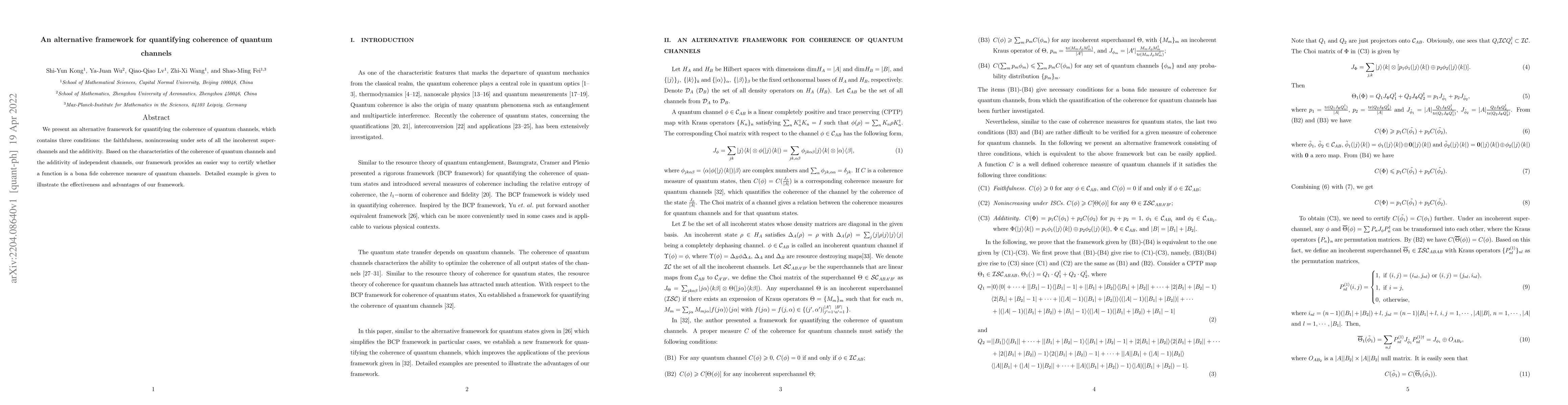 Thumbnail for An alternative framework for quantifying coherence of quantum channels