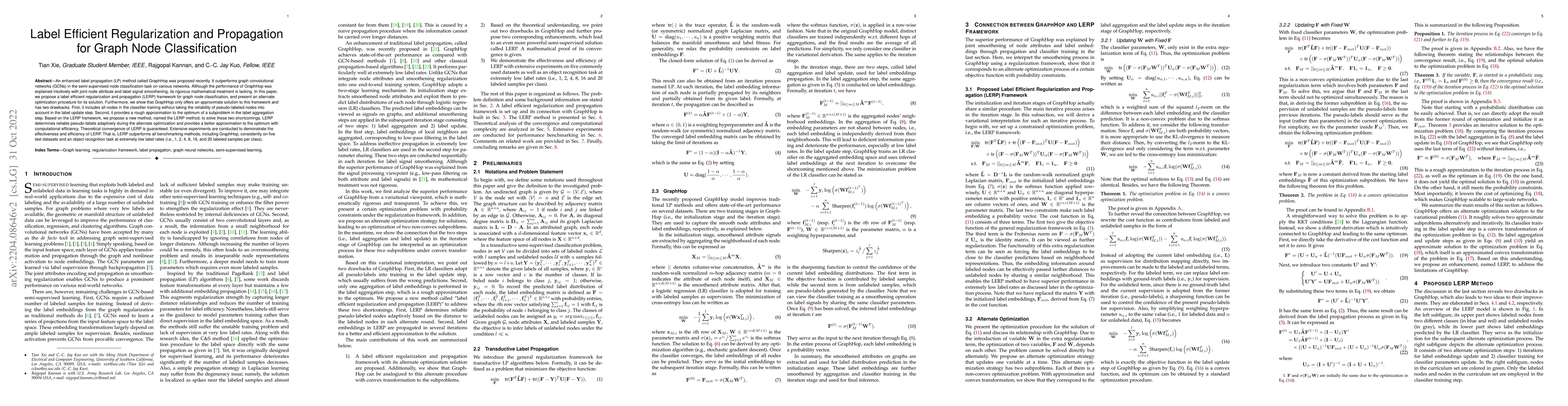 Thumbnail for Label Efficient Regularization and Propagation for Graph Node
  Classification