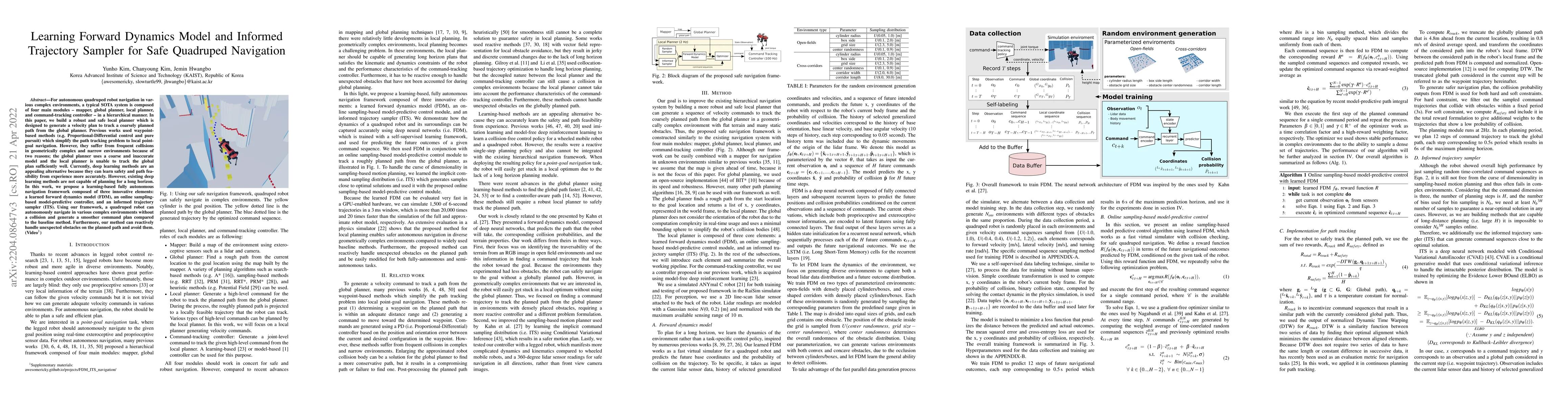 Thumbnail for Learning Forward Dynamics Model and Informed Trajectory Sampler for Safe
  Quadruped Navigation