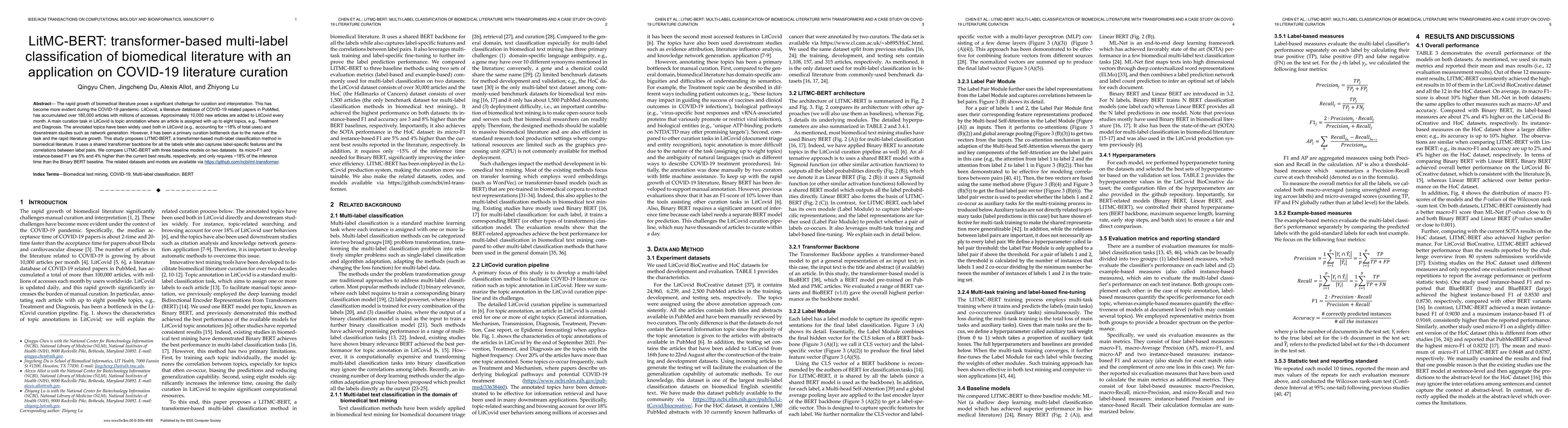 Thumbnail for LitMC-BERT: transformer-based multi-label classification of biomedical
  literature with an application on COVID-19 literature curation