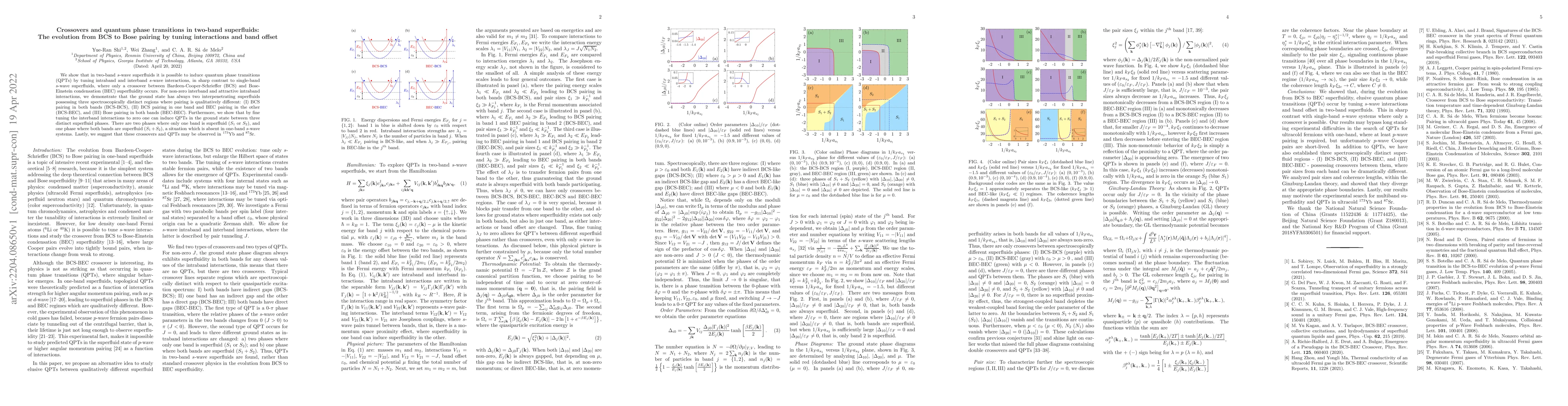 Thumbnail for Crossovers and quantum phase transitions in two-band superfluids: The
  evolution from BCS to Bose pairing by tuning interactions and band offset