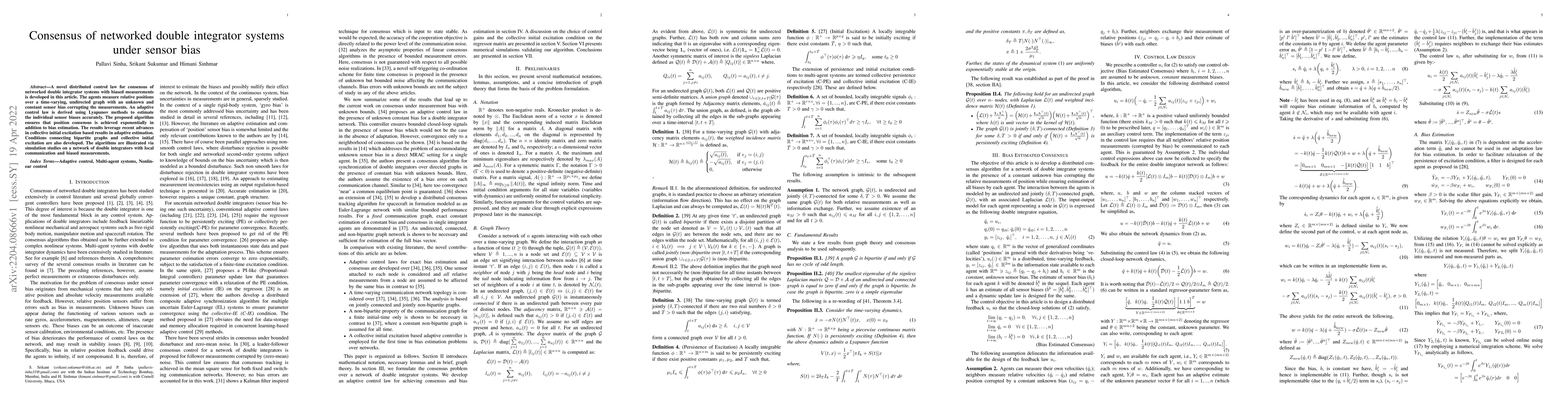 Thumbnail for Consensus of networked double integrator systems under sensor bias