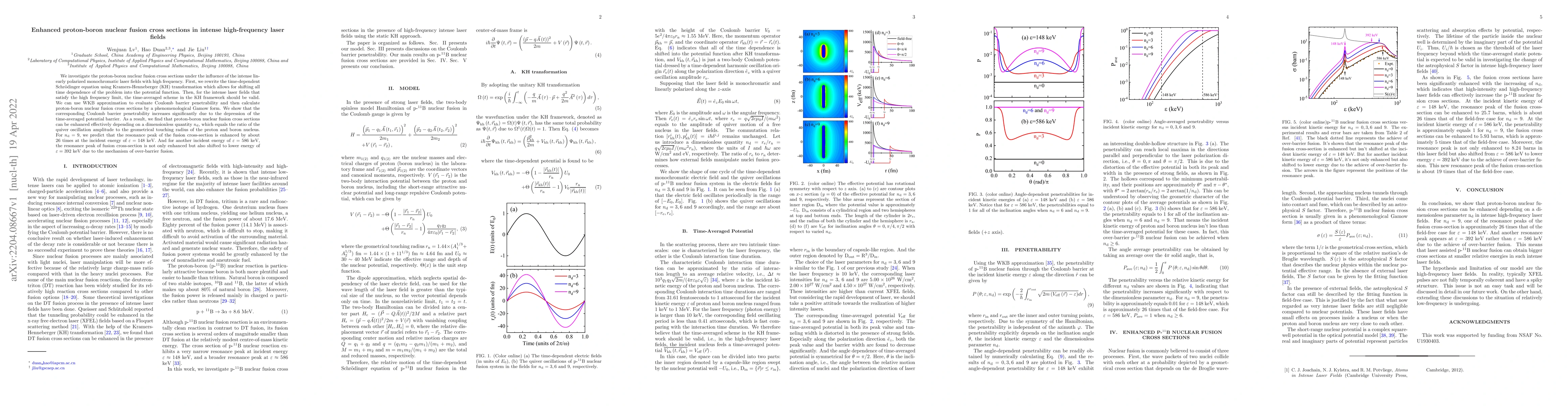 Thumbnail for Enhanced proton-boron nuclear fusion cross sections in intense
  high-frequency laser