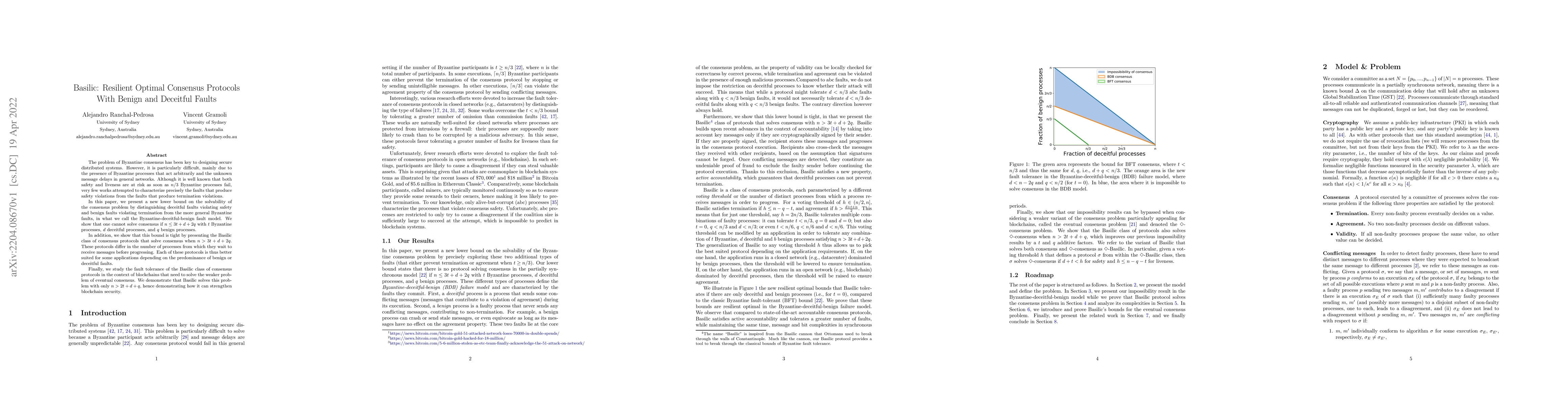 Thumbnail for Basilic: Resilient Optimal Consensus Protocols With Benign and Deceitful
  Faults