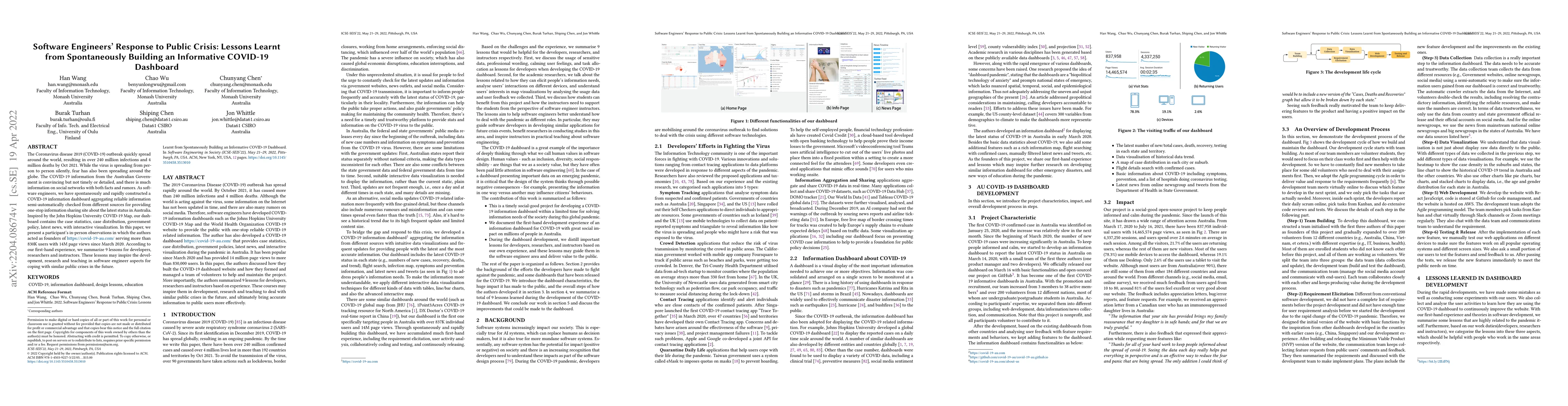 Thumbnail for Software Engineers Response to Public Crisis: Lessons Learnt from
  Spontaneously Building an Informative COVID-19 Dashboard