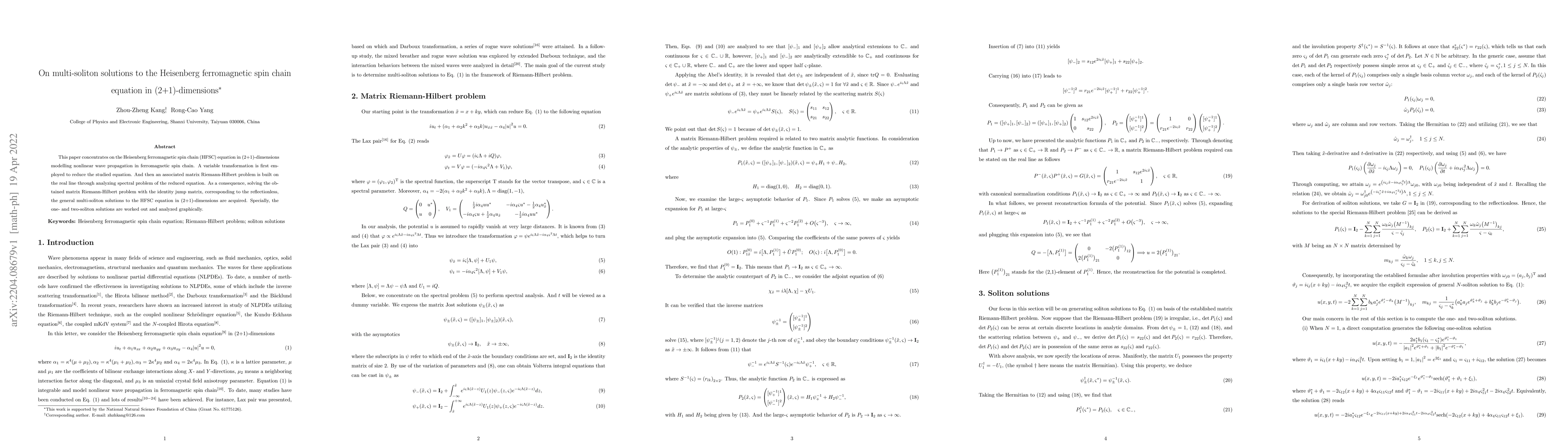 Thumbnail for On multi-soliton solutions to the Heisenberg ferromagnetic spin chain
  equation in (2+1)-dimensions