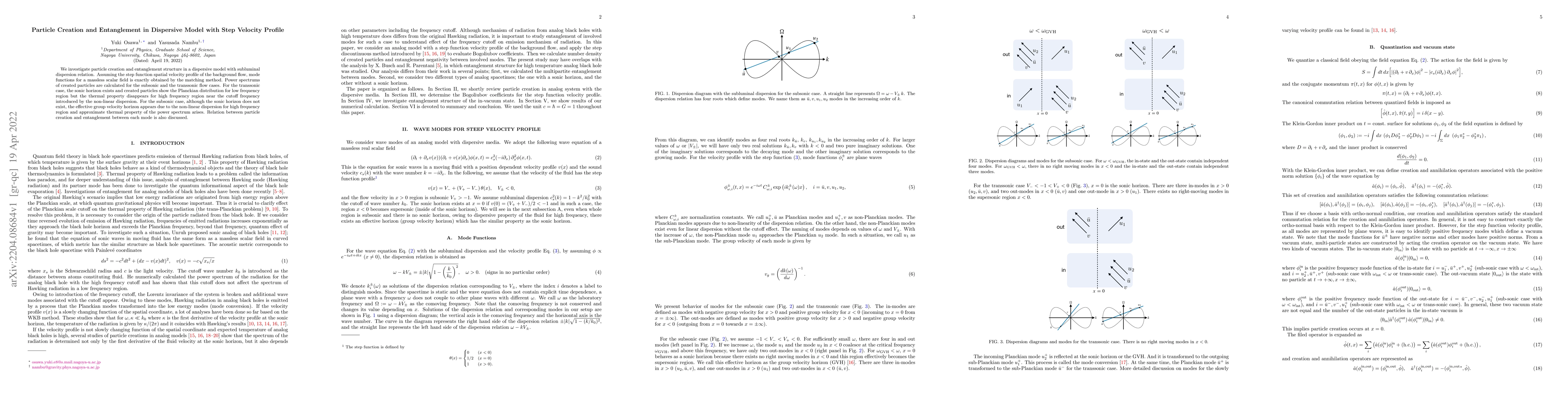 Thumbnail for Particle Creation and Entanglement in Dispersive Model with Step
  Velocity Profile