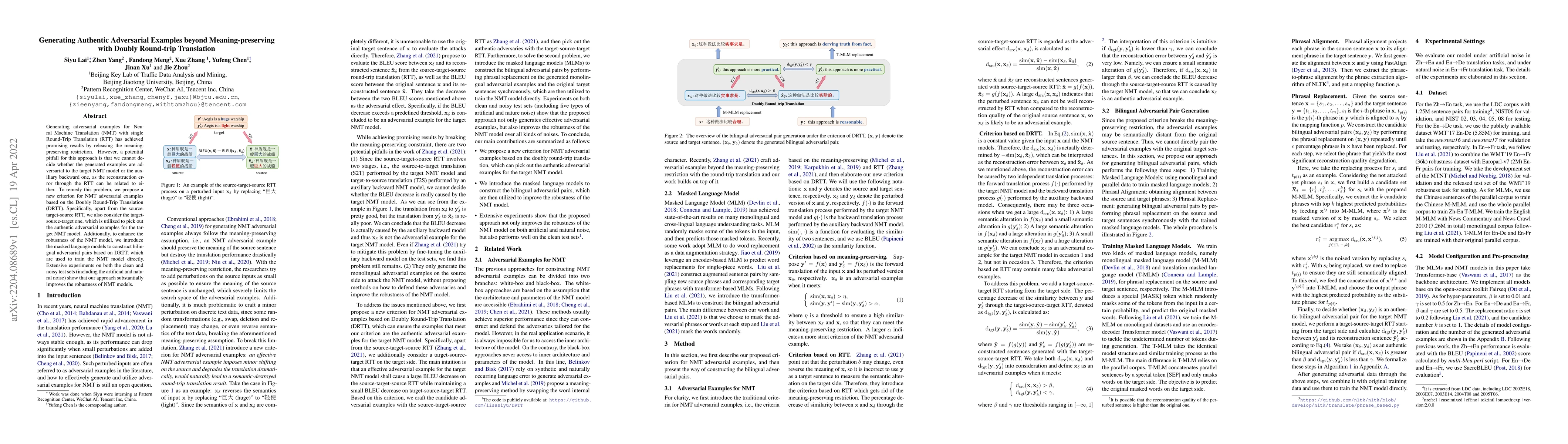 Thumbnail for Generating Authentic Adversarial Examples beyond Meaning-preserving with
  Doubly Round-trip Translation