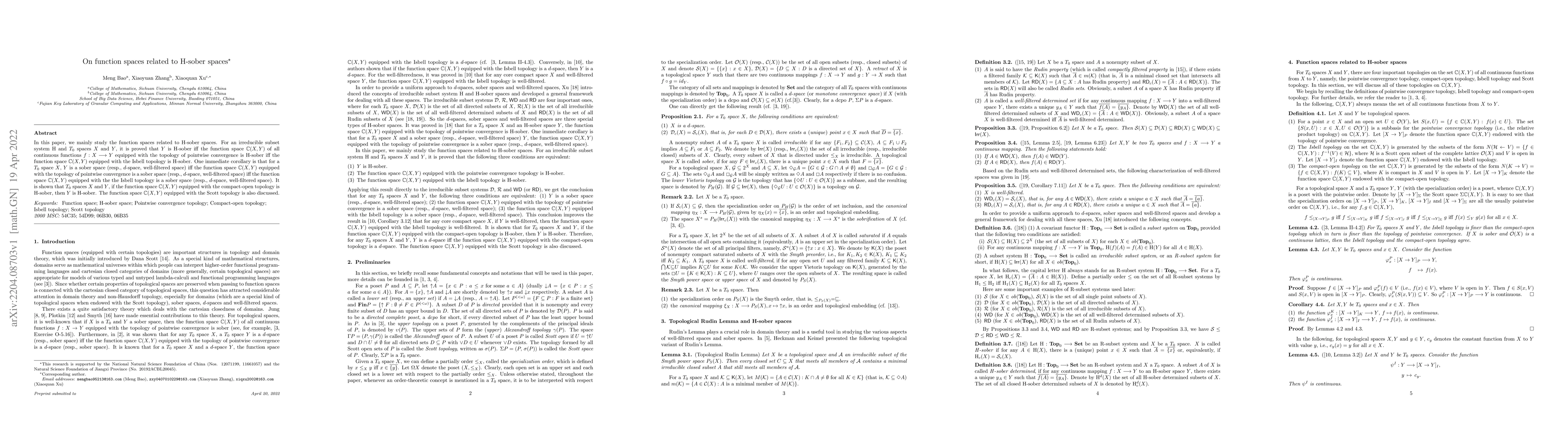 Thumbnail for On Function Spaces Related to H-sober Spaces