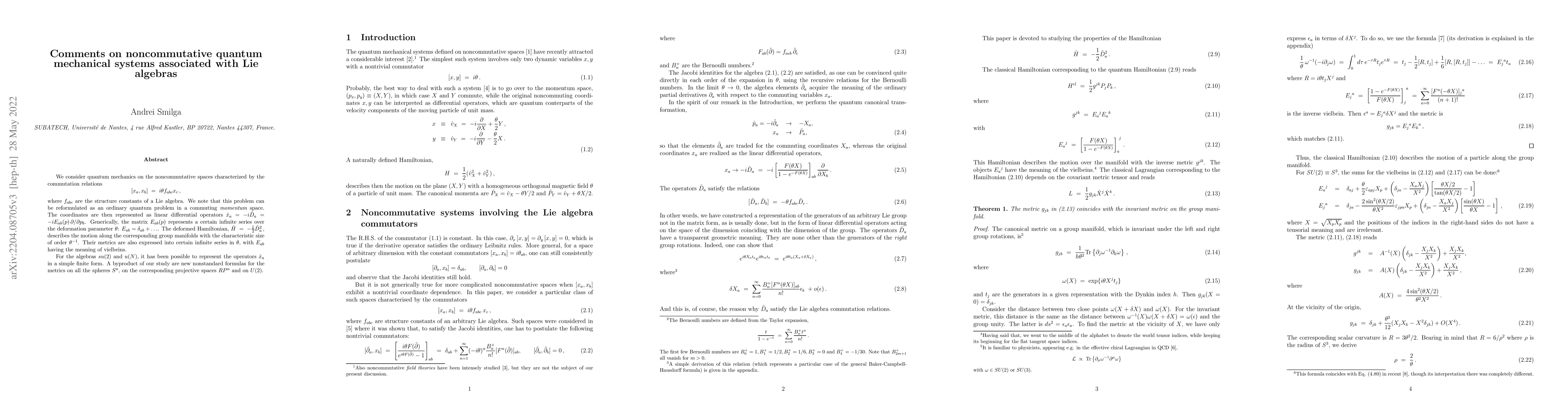 Thumbnail for Comments on noncommutative quantum mechanical systems associated with
  Lie algebras