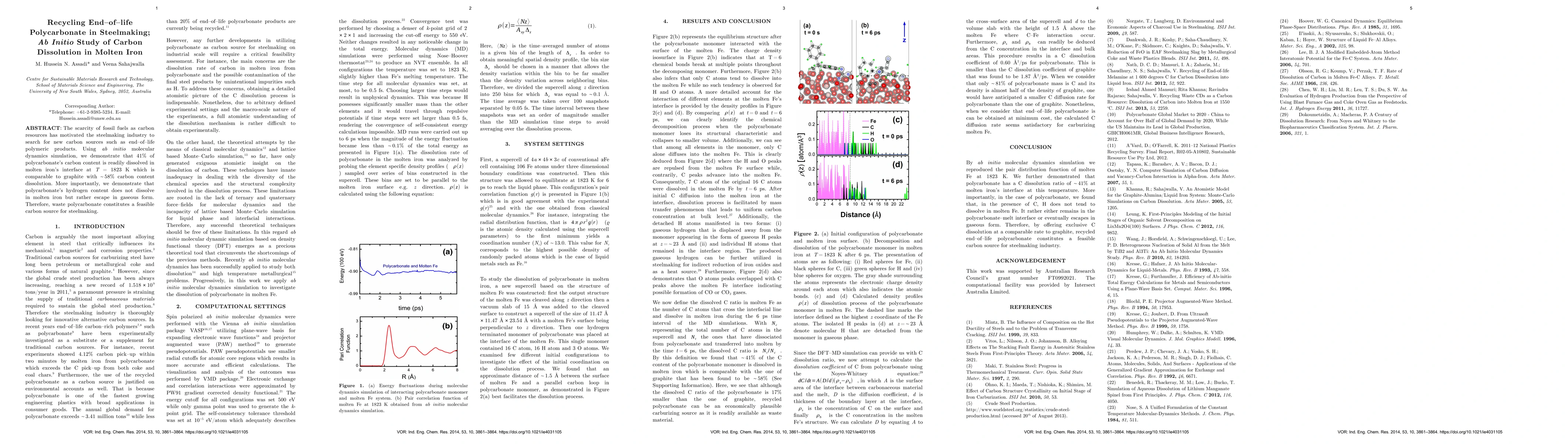 Thumbnail for Recycling End-of-life Polycarbonate in Steelmaking; $\textit{Ab Initio}$
  Study of Carbon Dissolution in Molten Iron