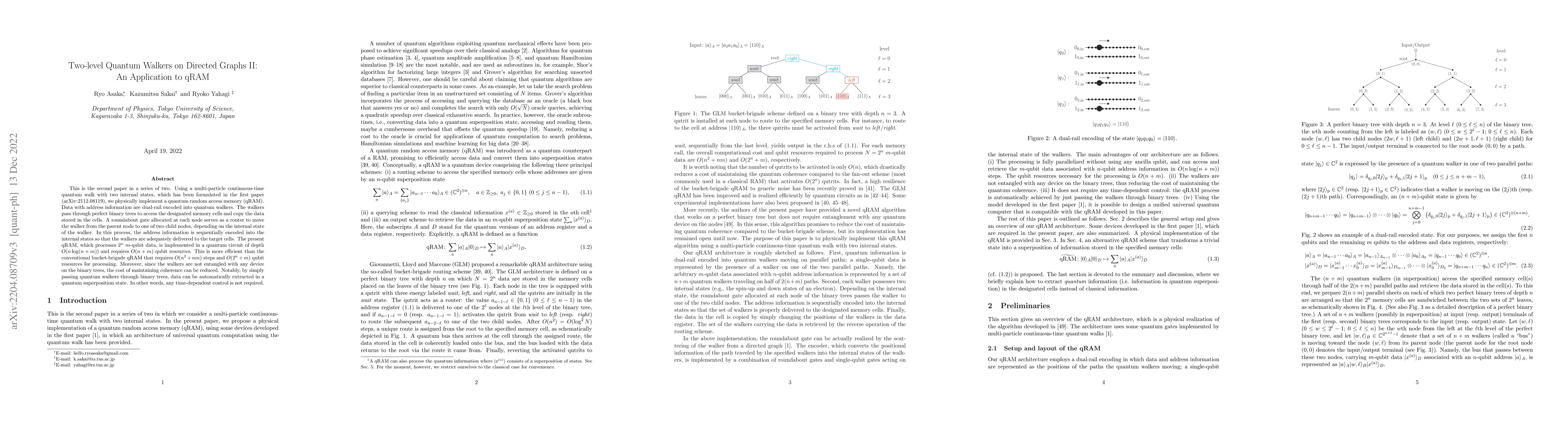 Thumbnail for Two-level Quantum Walkers on Directed Graphs II: An Application to qRAM