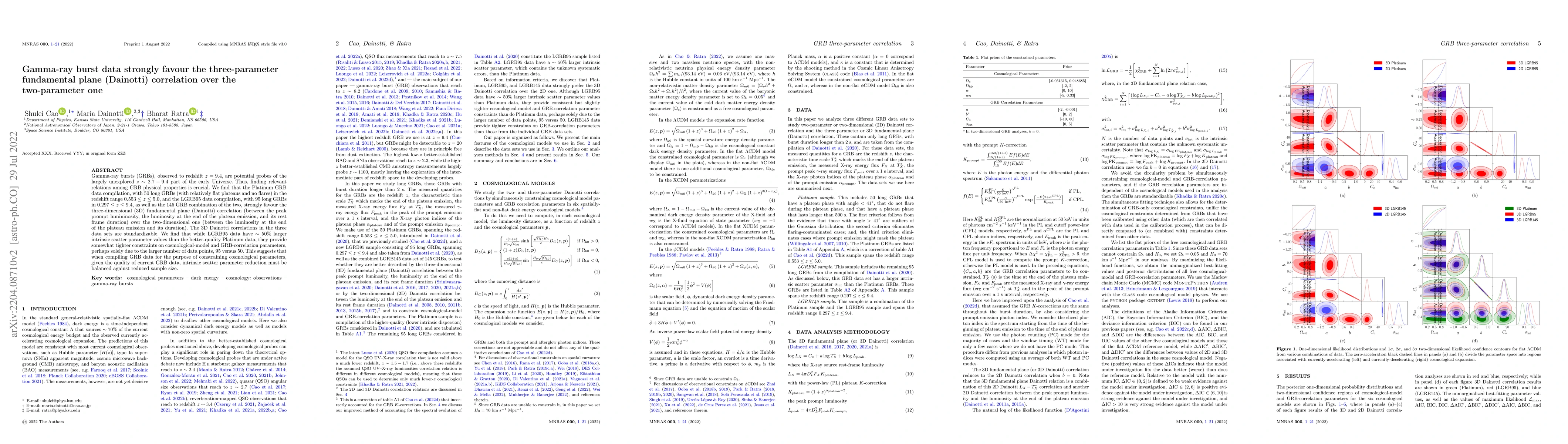 Thumbnail for Gamma-ray burst data strongly favor the three-parameter fundamental
  plane (Dainotti) correlation relation over the two-parameter one