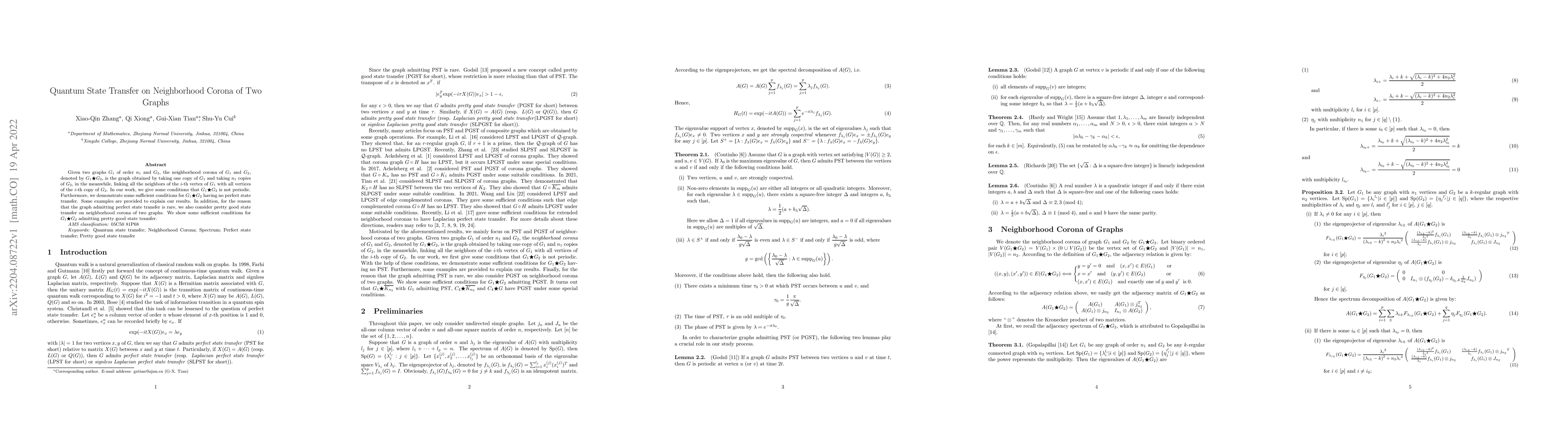 Thumbnail for Quantum State Transfer on Neighborhood Corona of Two Graphs
