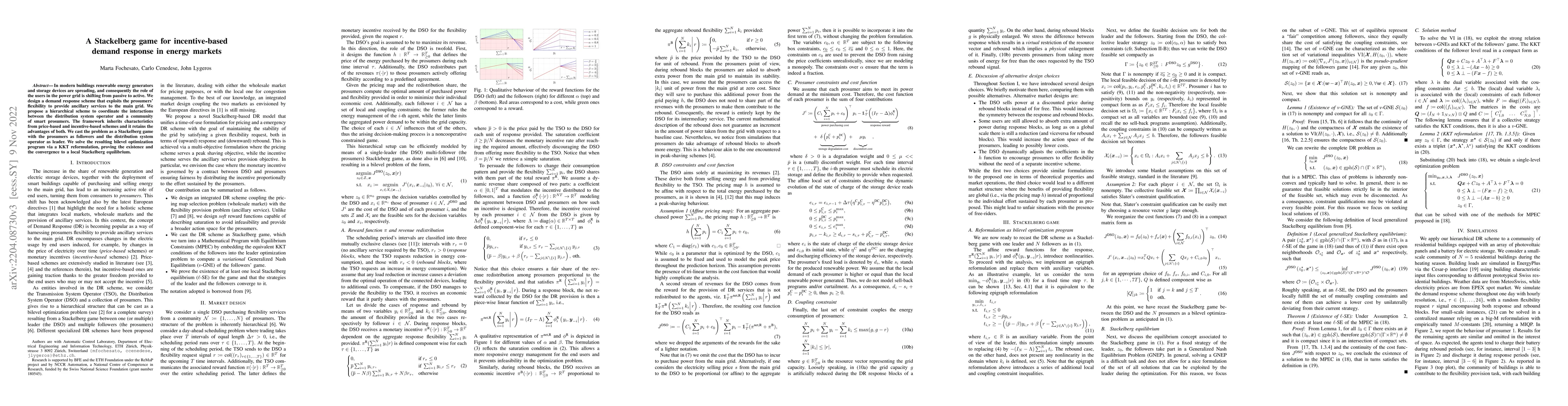 Thumbnail for A Stackelberg game for incentive-based demand response in energy markets