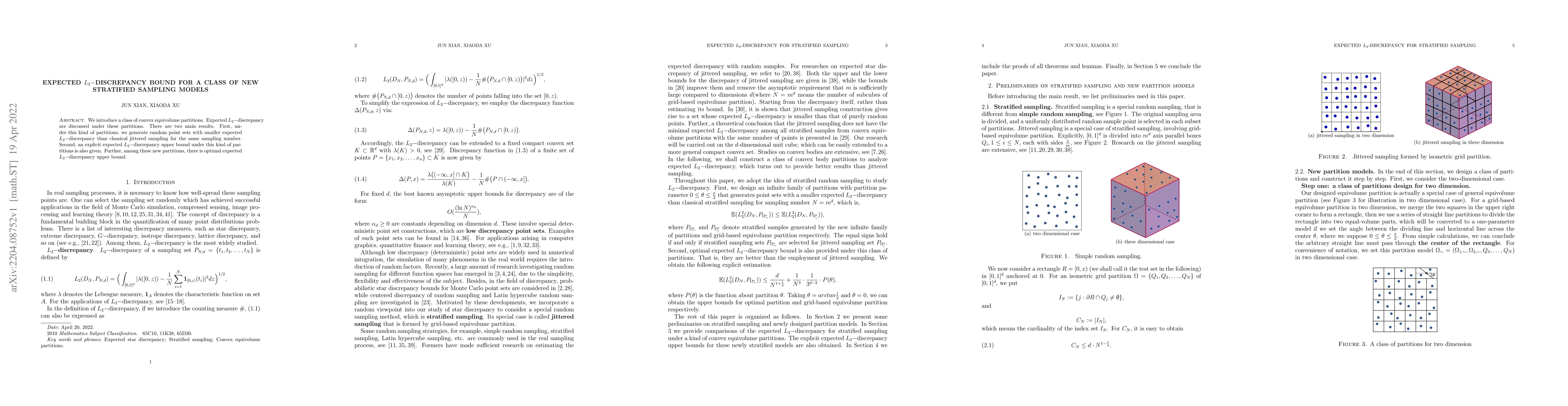 Thumbnail for Expected $L_2-$discrepancy bound for a class of new stratified sampling
  models
