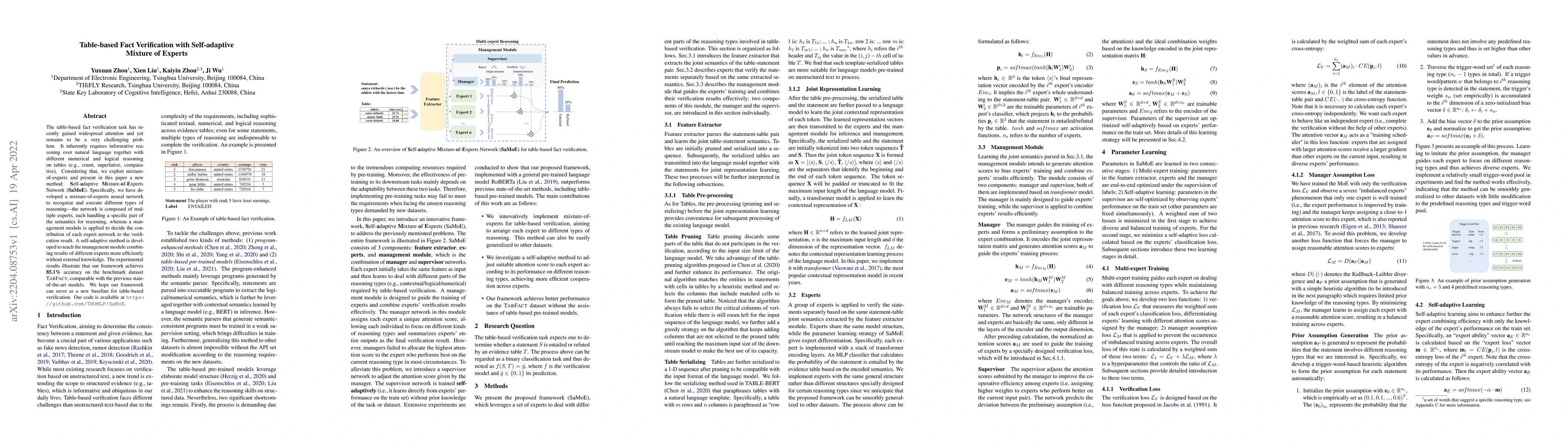 Thumbnail for Table-based Fact Verification with Self-adaptive Mixture of Experts