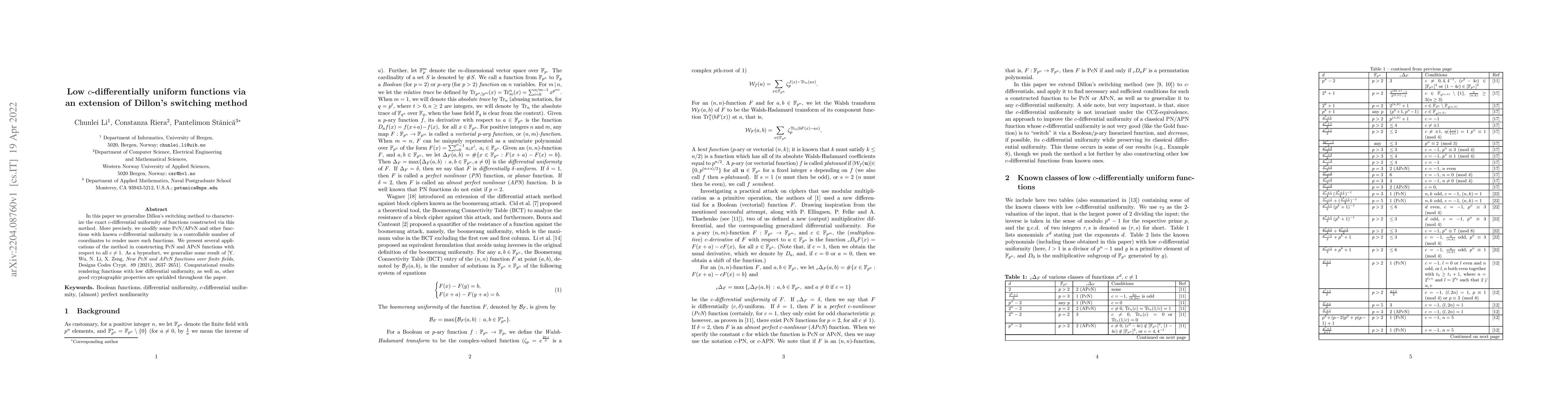 Thumbnail for Low c-differentially uniform functions via an extension of Dillon's
  switching method