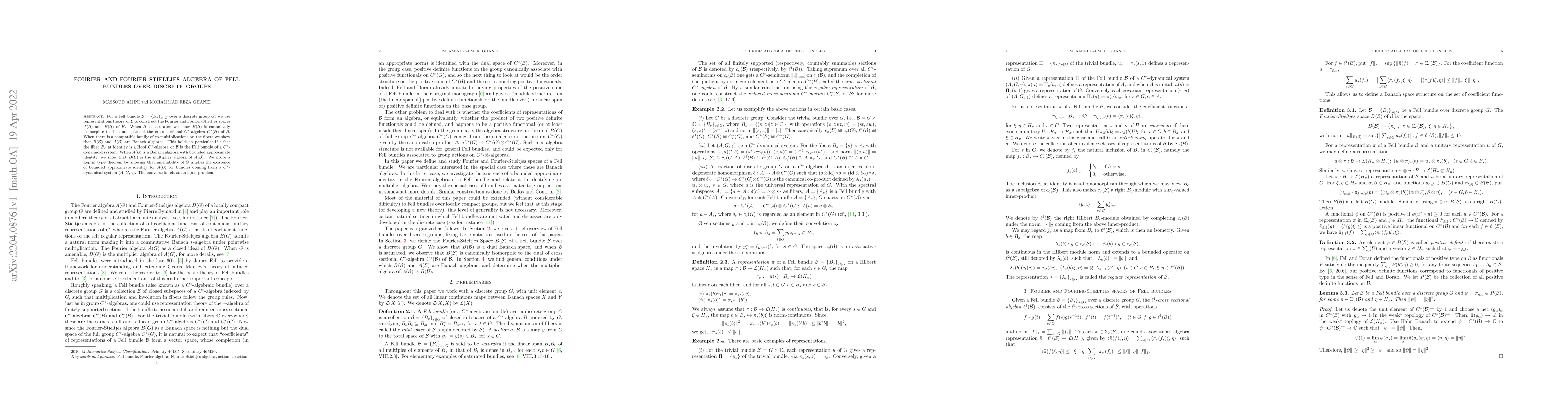 Thumbnail for Fourier and Fourier-Stieltjes algebra of Fell bundles over discrete
  groups