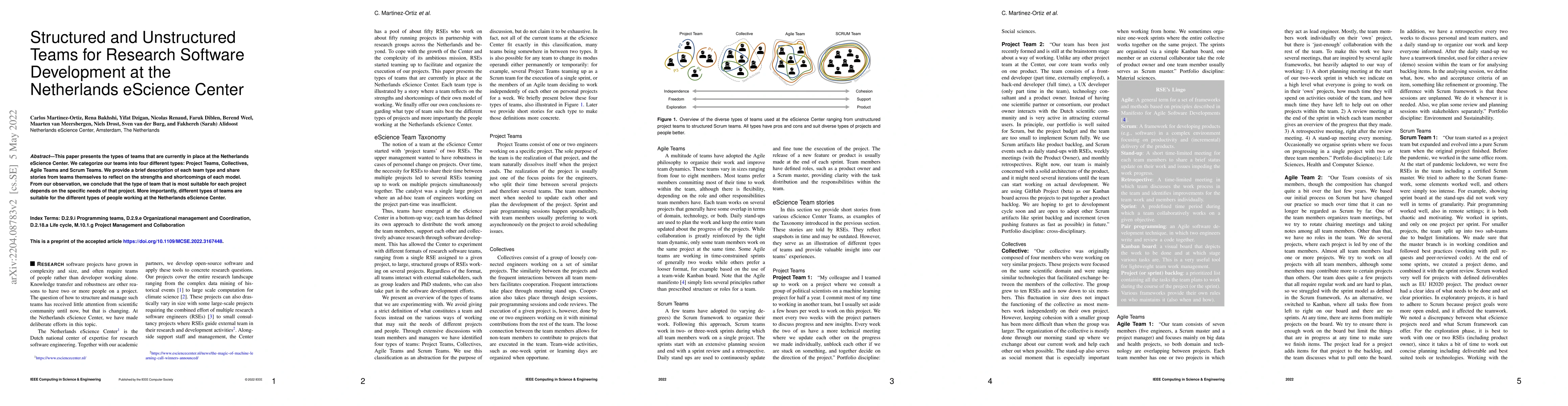 Thumbnail for Structured and Unstructured Teams for Research Software Development at
  the Netherlands eScience Center