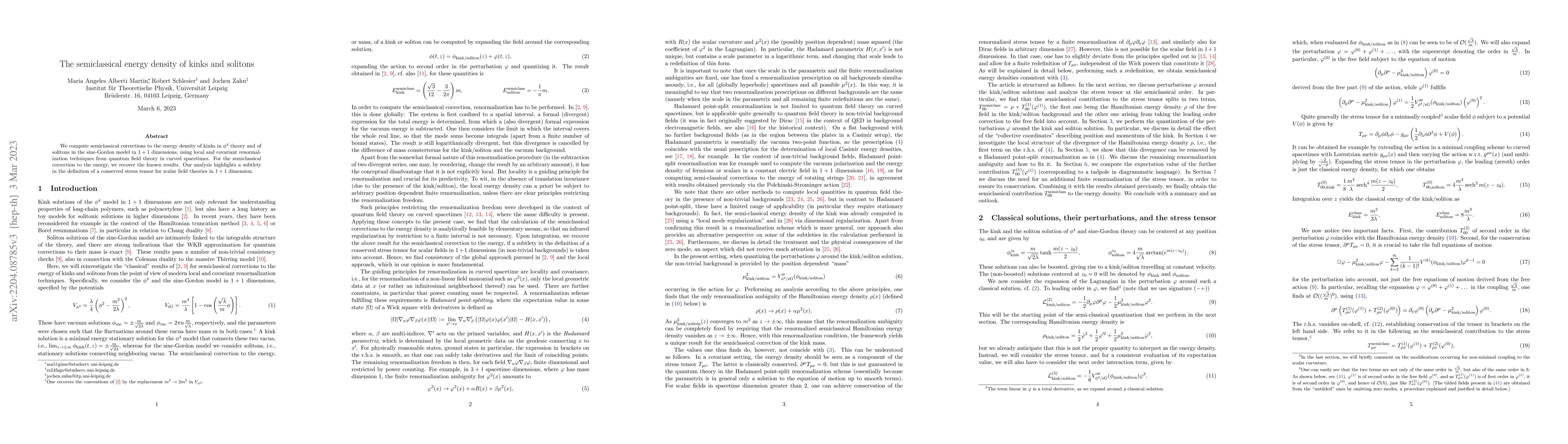 Thumbnail for The semiclassical energy density of kinks and solitons