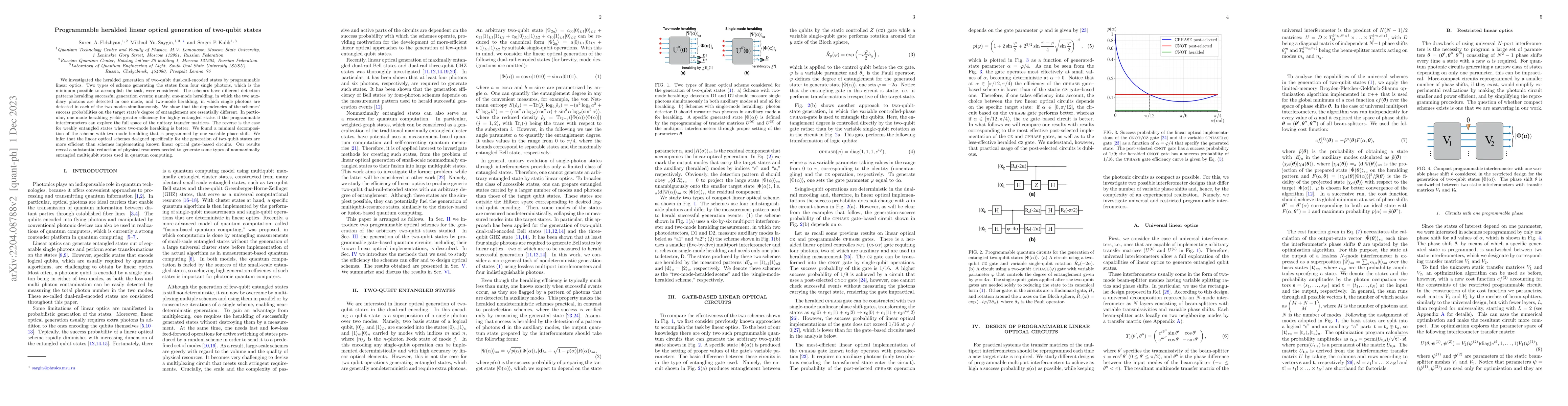 Thumbnail for Programmable heralded linear optical generation of two-qubit states