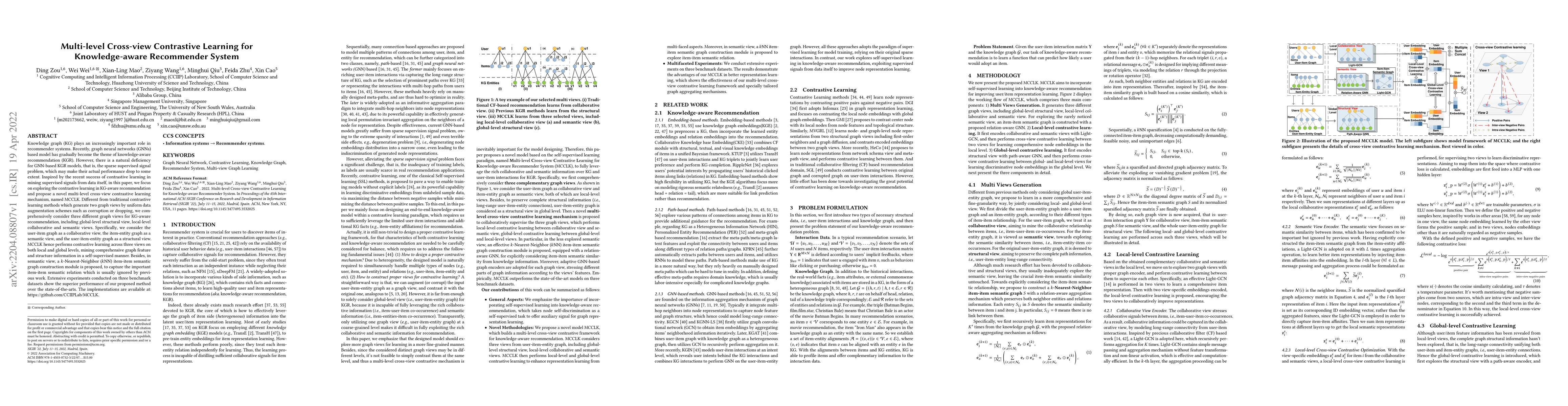 Thumbnail for Multi-level Cross-view Contrastive Learning for Knowledge-aware
  Recommender System