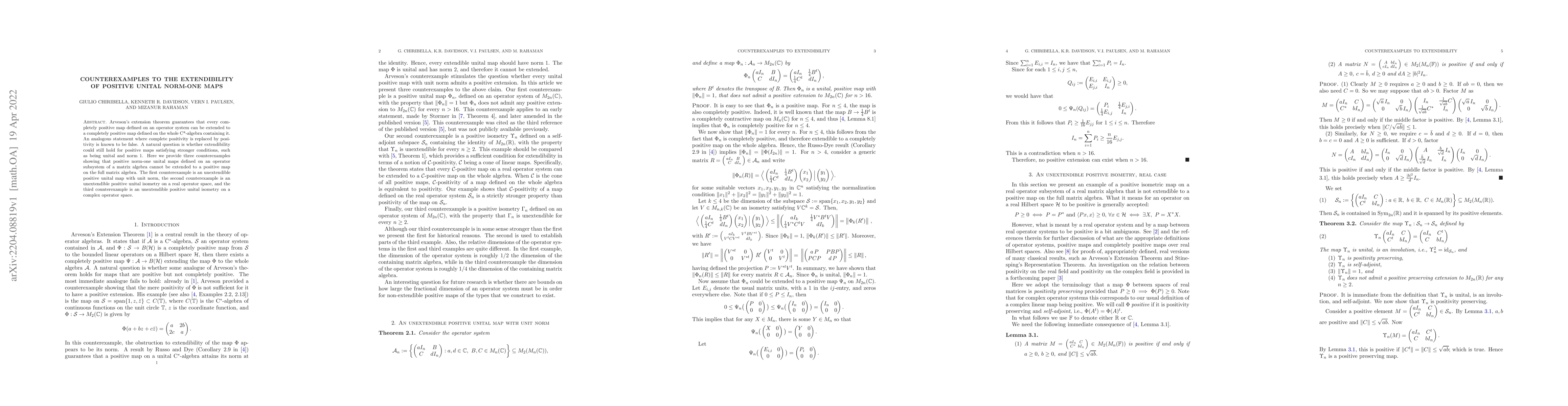 Thumbnail for Counterexamples to the extendibility of positive unital norm-one maps