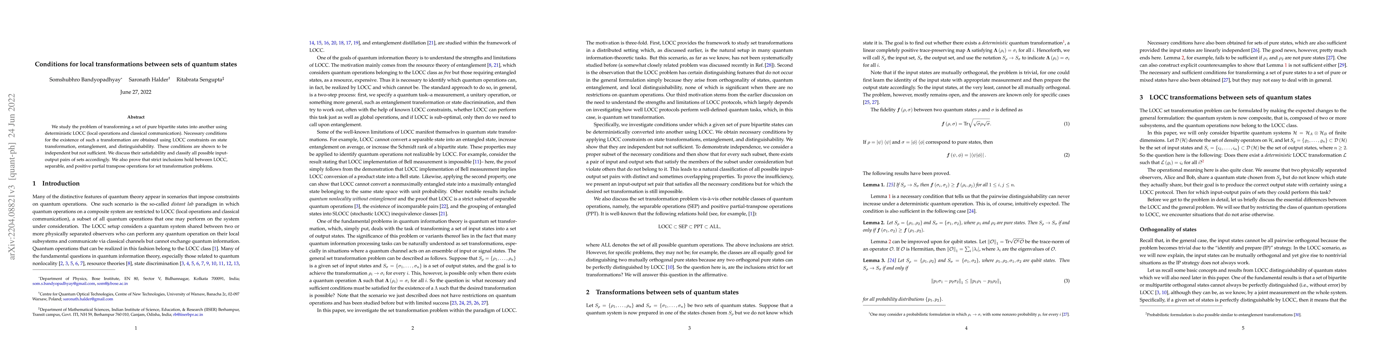 Thumbnail for Conditions for local transformations between sets of quantum states