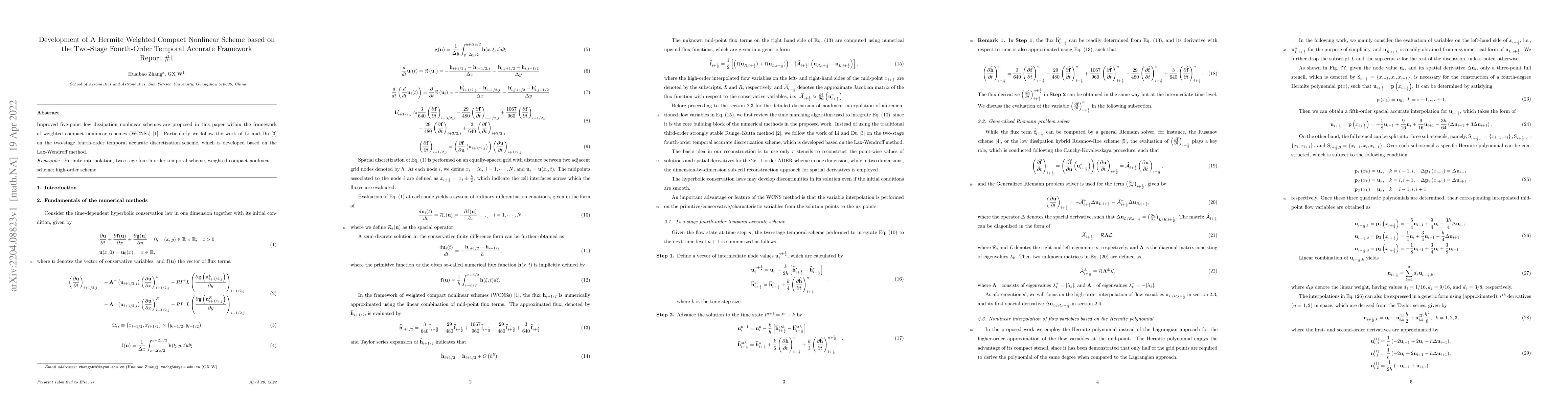 Thumbnail for Development of A Hermite Weighted Compact Nonlinear Scheme based on the
  Two-Stage Fourth-Order Temporal Accurate Framework
