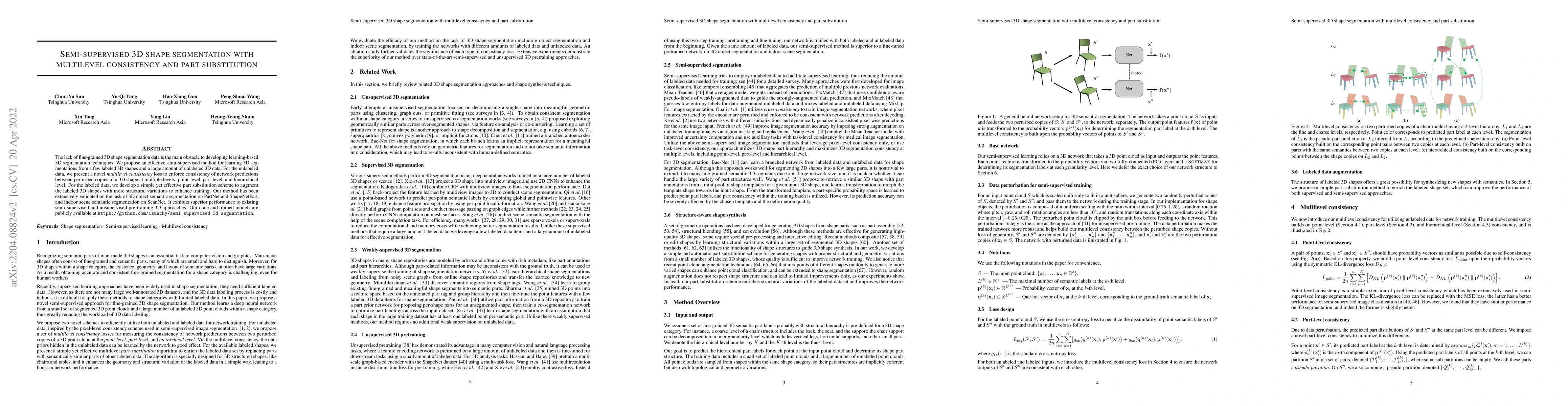 Thumbnail for Semi-supervised 3D shape segmentation with multilevel consistency and
  part substitution