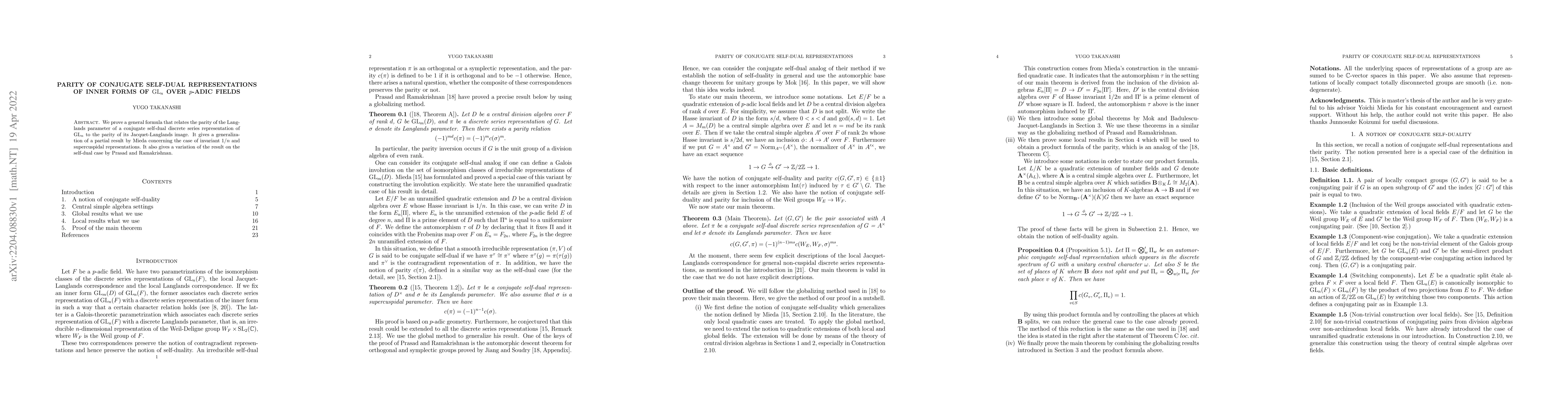 Thumbnail for Parity of conjugate self-dual representations of inner forms of
  $\mathrm{GL}_n$ over $p$-adic fields
