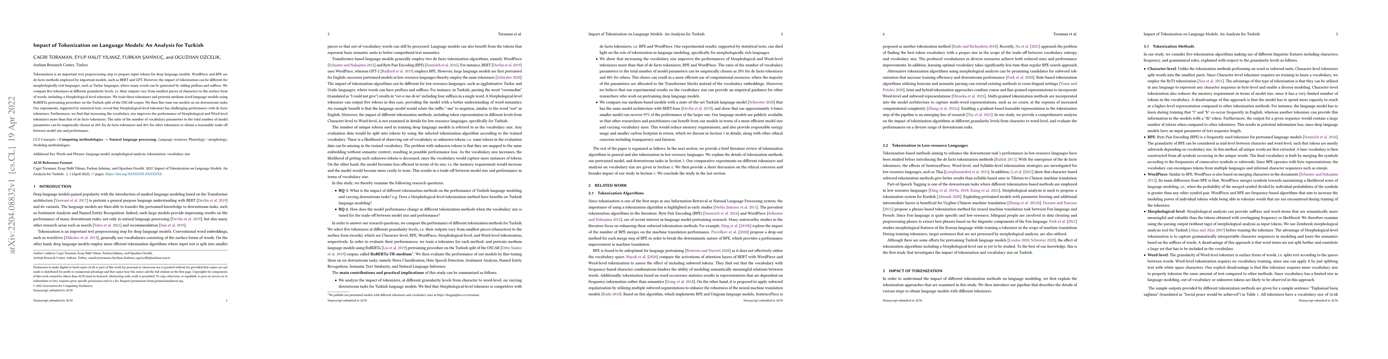 Thumbnail for Impact of Tokenization on Language Models: An Analysis for Turkish