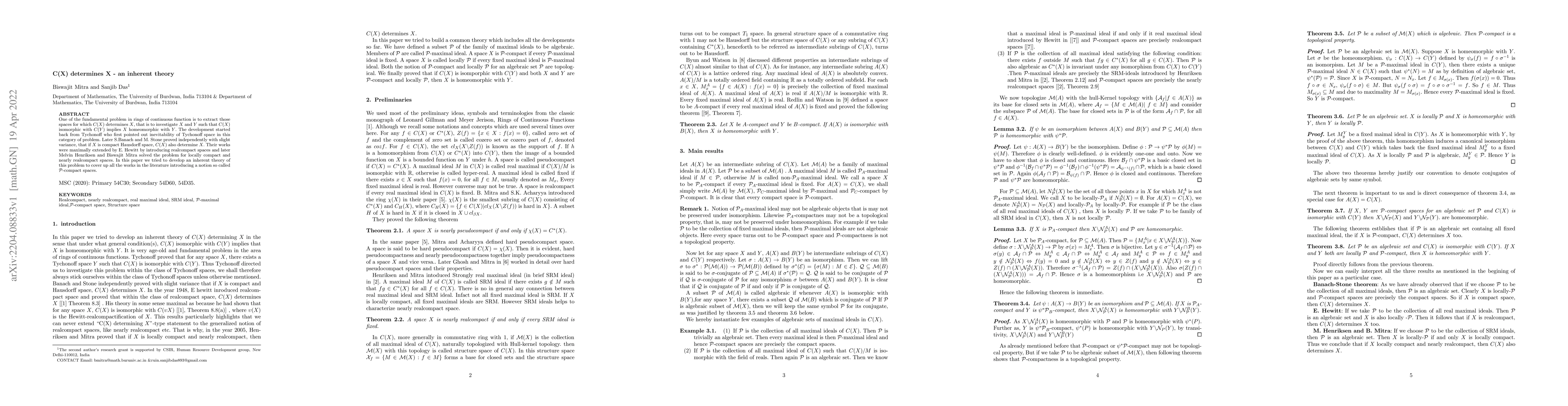 Thumbnail for C(X) determines X -- an inherent theory
